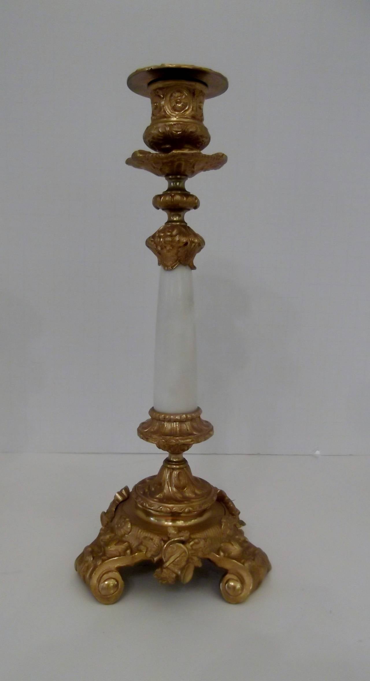 A Pair of French Gilt Bronze Dore Candlesticks, 19th Century