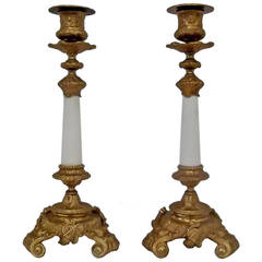 A Pair of French Gilt Bronze Dore Candlesticks, 19th Century