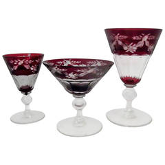 A Suite of Ruby cut glass stemware, service for 8, total 24pcs