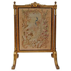 French gilt wood and needlpoint fire screen