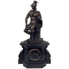 French Bronze and Slate Clock after Paul Dubois