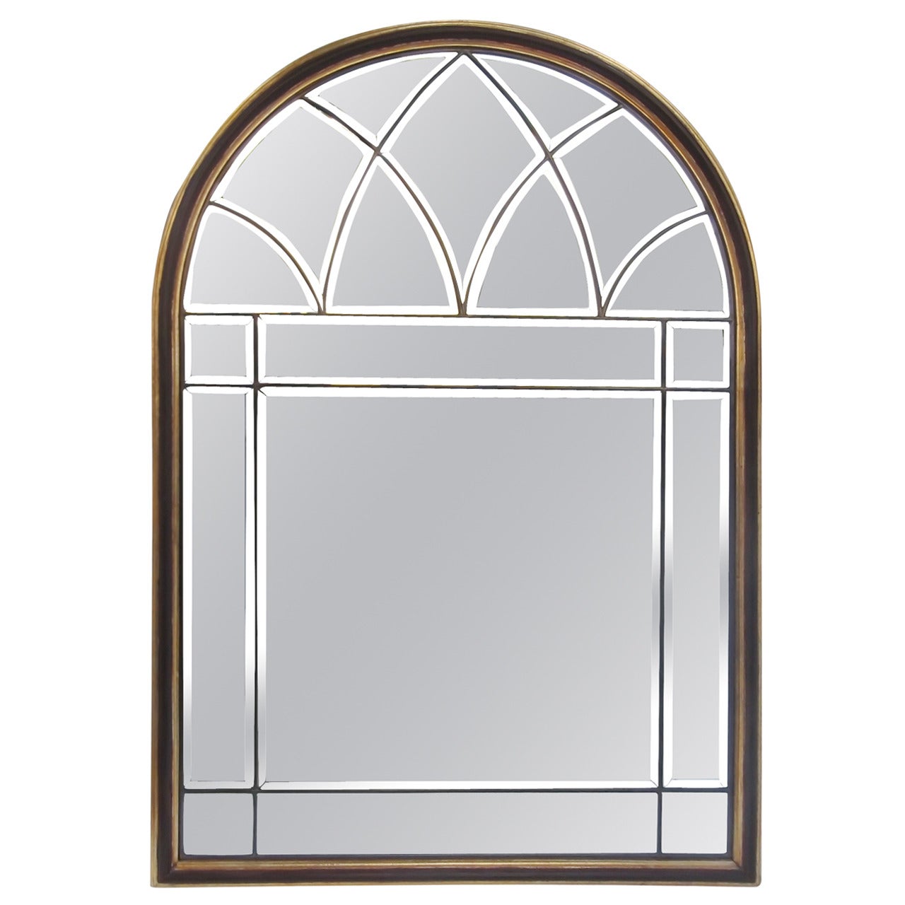 Italian Midcentruy Window Style Arched-Top Beveled Mirror
