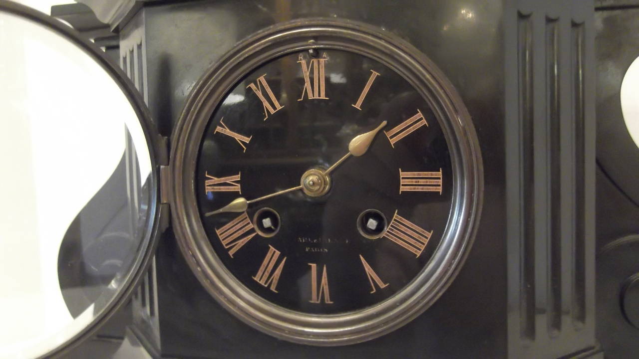 French Bronze and Slate Clock after Paul Dubois
