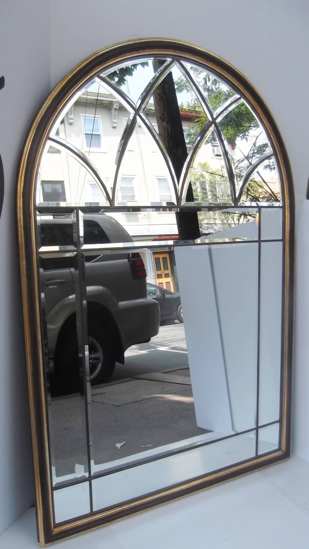 Italian Midcentruy Window Style Arched-Top Beveled Mirror In Excellent Condition In Lambertville, NJ