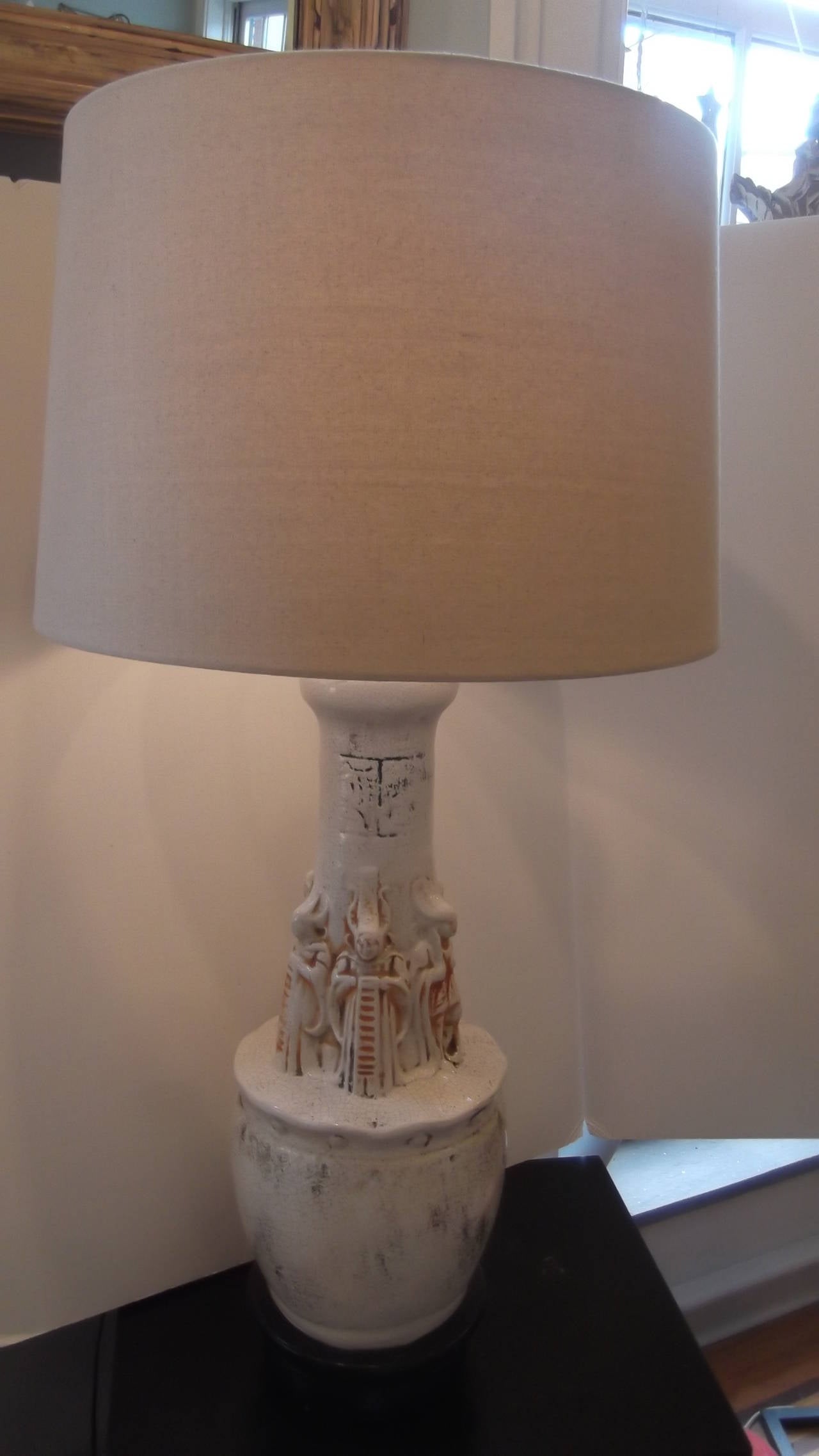 20th Century Mid-Century Glazed Pottery Lamp with Exotic Figures