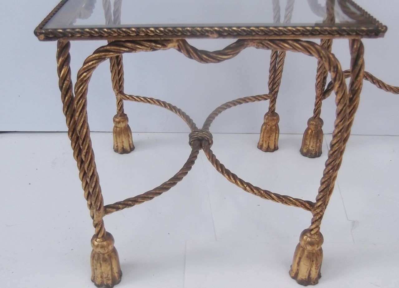 Gilt Iron Rope and Tassel Nesting Tables with Glass Tops 1