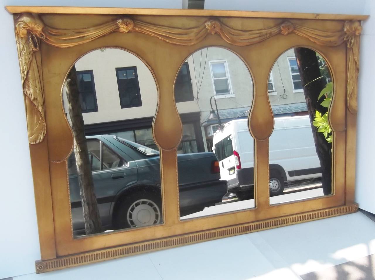 Midcentury Italian Triple Landscape Mirror In Good Condition In Lambertville, NJ