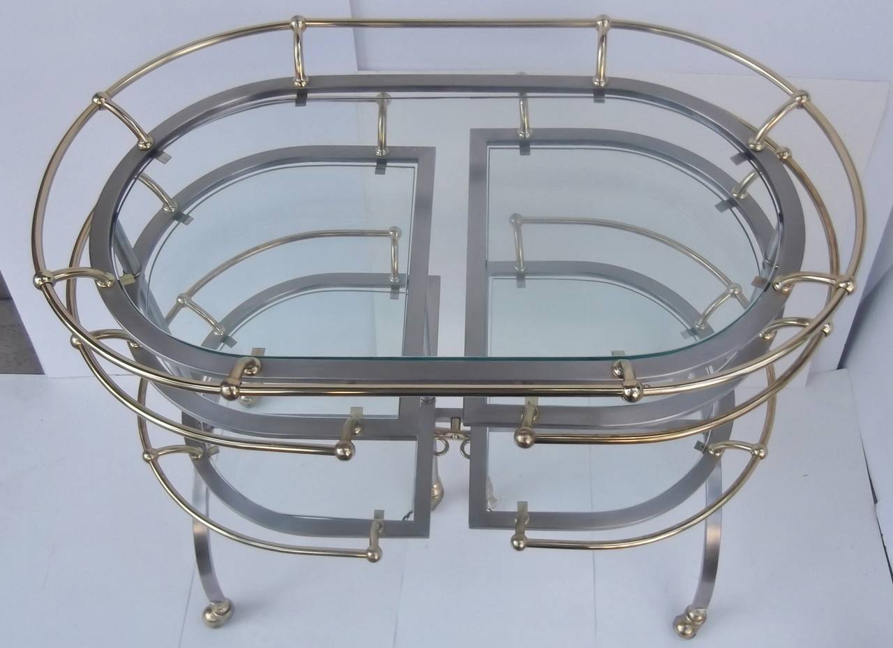 Modern Adjustable Brass and Brushed Steel Bar Cart