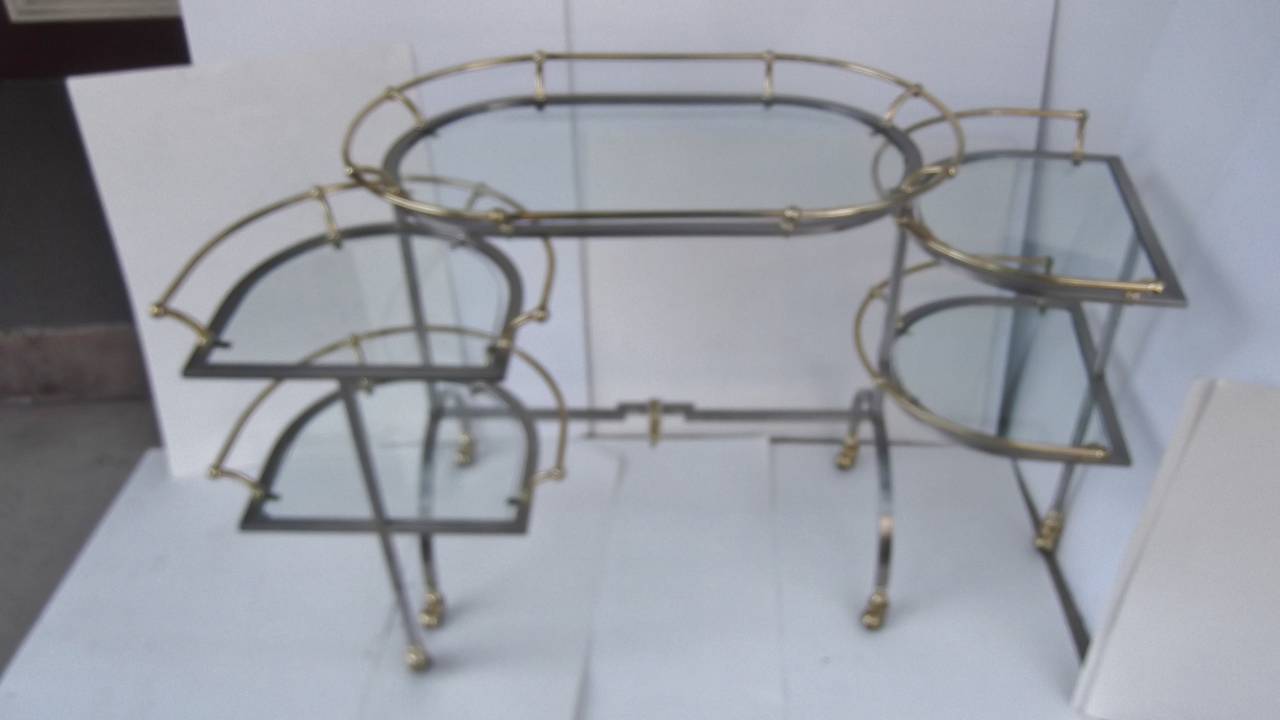 20th Century Adjustable Brass and Brushed Steel Bar Cart