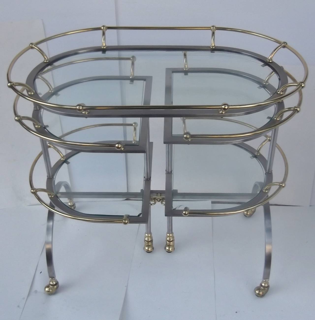 Adjustable Brass and Brushed Steel Bar Cart 3