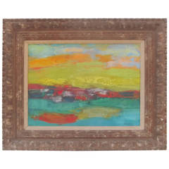 Abstract Oil on Canvas in Orignal Hand-Carved Frame