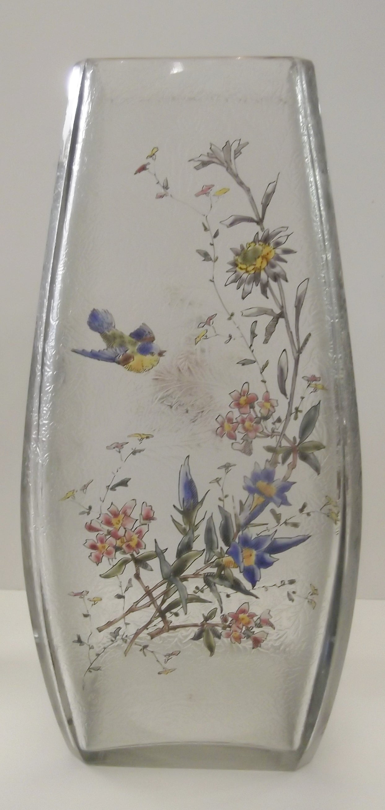 Aesthetic Movement Pair of French Mount Joye Hand-Enameled Etched Glass Vases