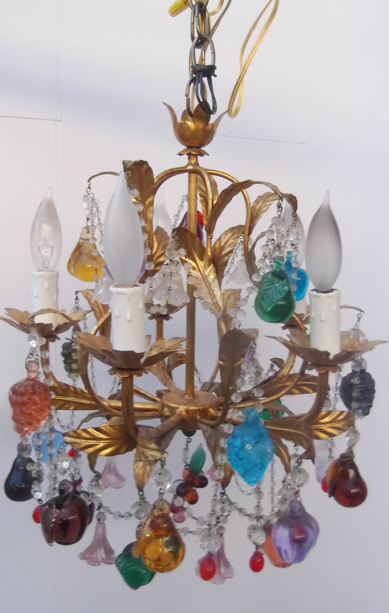 Colorful Italian Crystal and Glass Five-Light Chandelier 3