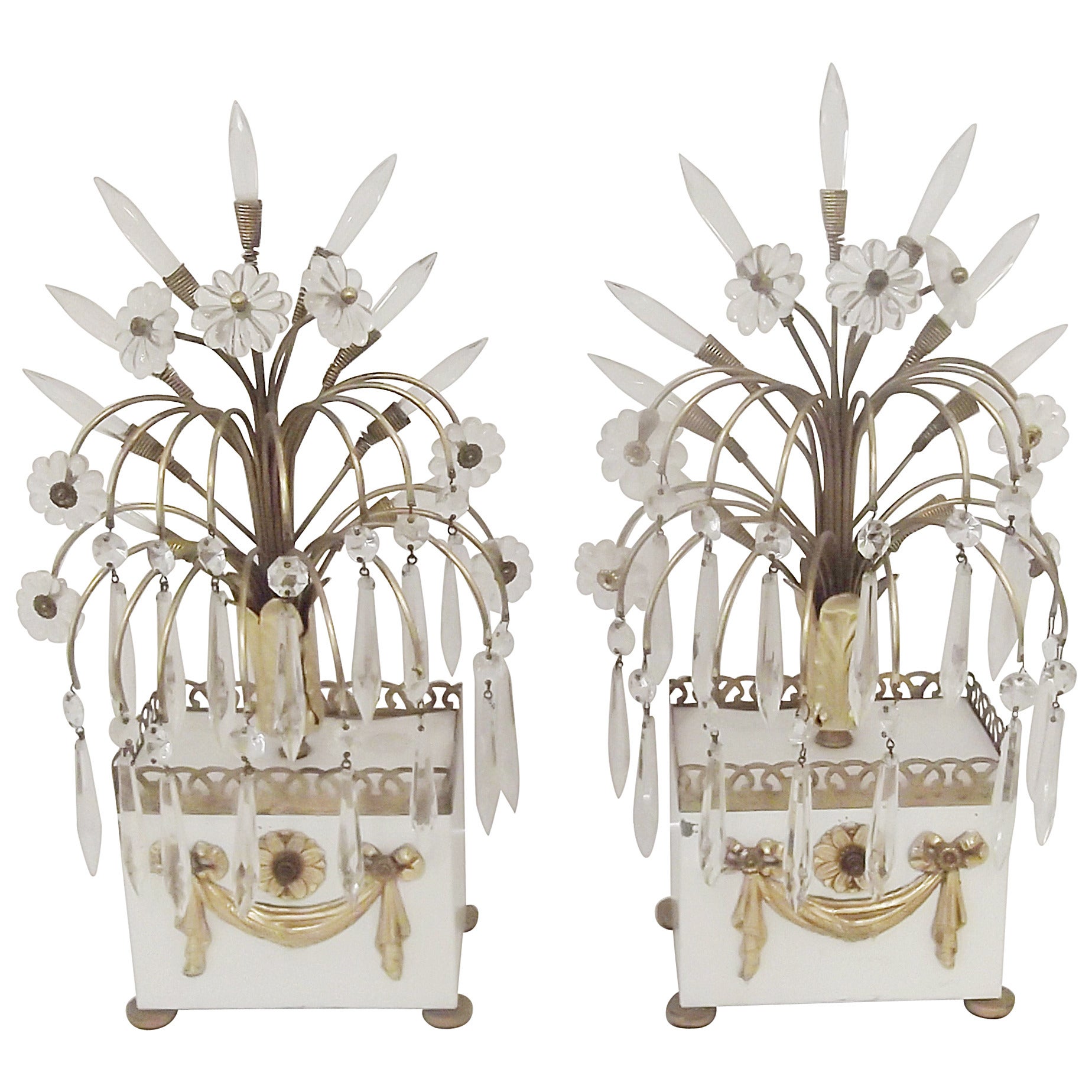Pair of Decorator Cystal Mid Century Buffet Lamps