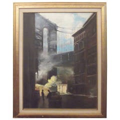 Mid-20th Century Oil on Canvas, "Brooklyn Bridge from Brooklyn"