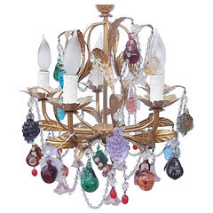 Vintage Colorful Italian Crystal and Glass Five-Light Chandelier