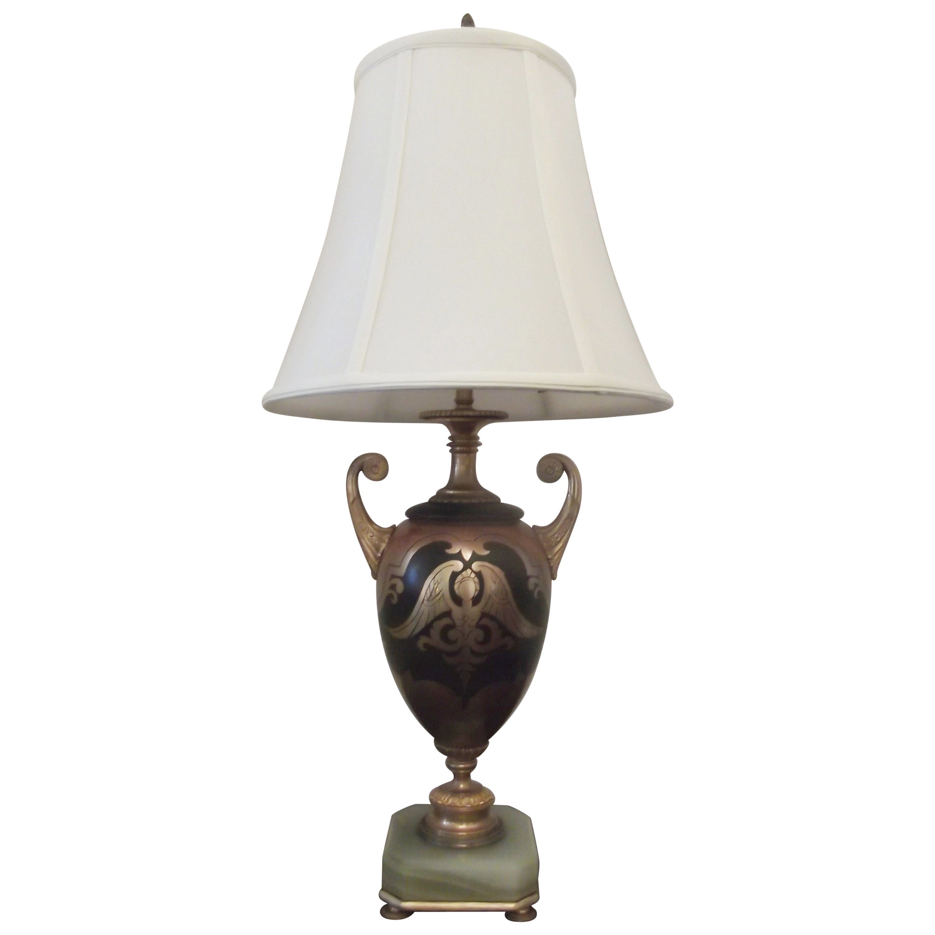 Antique Urn Table Lamp with Onyx Base