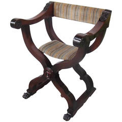 Italian Renaissance Revival Antique Carved Walunt Savonarola Chair