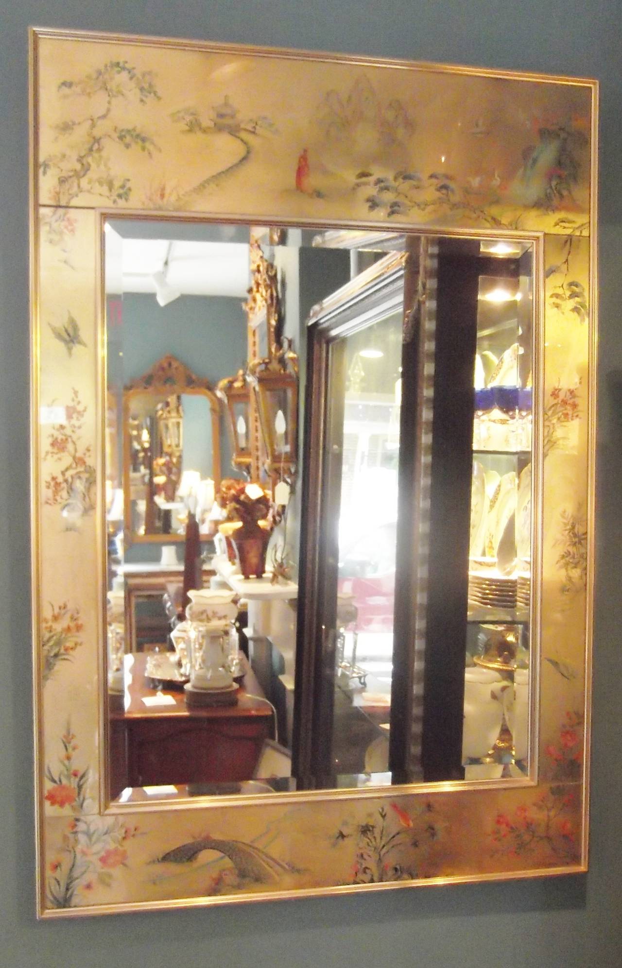 La Barge Eglomise, Artist Signed Mirror In Excellent Condition In Lambertville, NJ