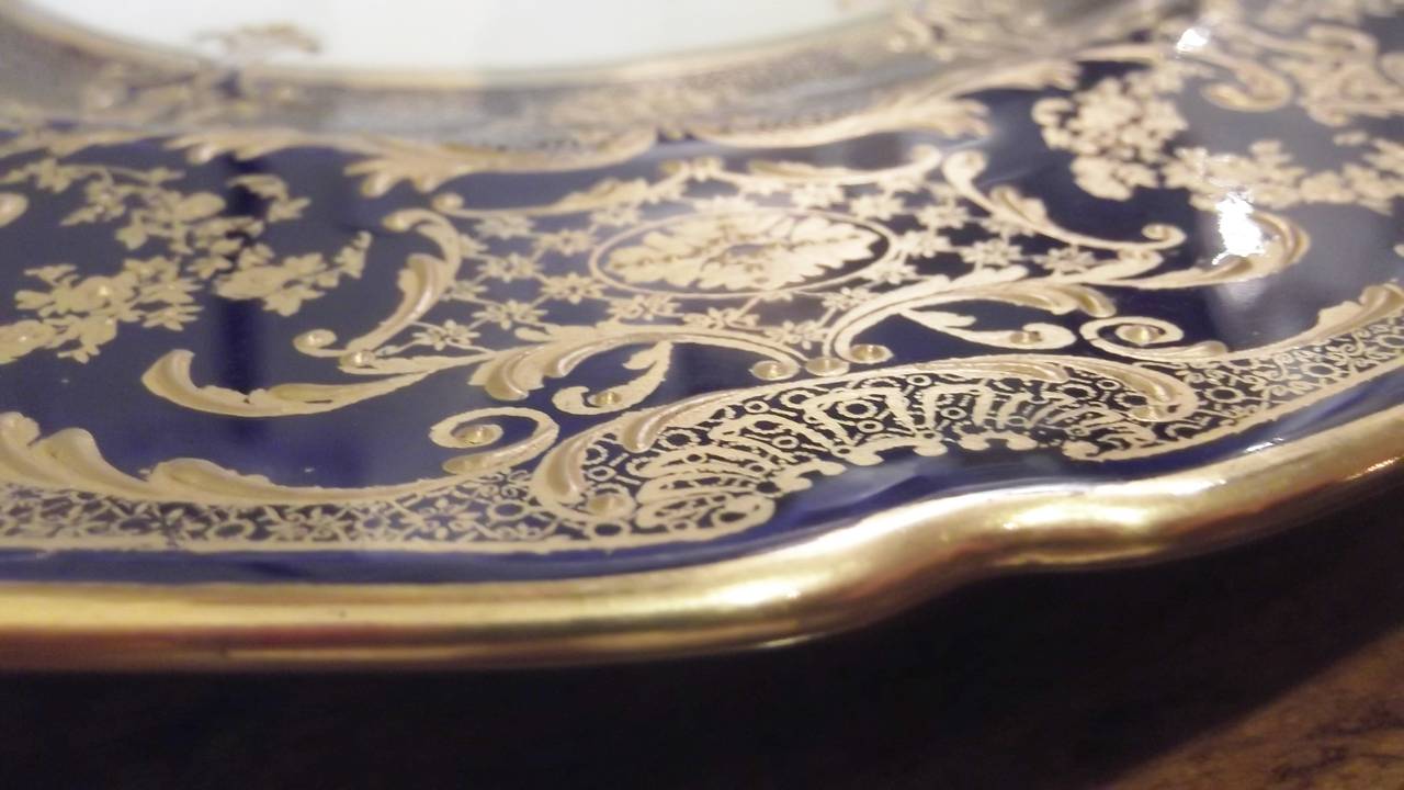 Opulent Set of 12 Ornate Gilded Cobalt Dinner Service Plates at 1stdibs