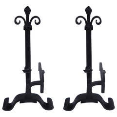 Pair of Hand-Forged Wrought Iron Andirons.