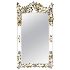Italian Tole Painted Floral Mirror
