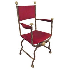 Hand-Wrought Iron and Cast Brass Savonarola Chair