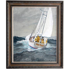 Sailboat at Sea Oil Painting on Canvas, "Sea Quill"