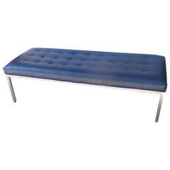 Used Midcentury Brushed Aluminum and Vinyl Tufted Bench by Knoll