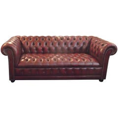 Vintage Cordovan Leather English Chesterfield Sofa