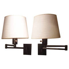 Pair of Brass Mid Century Hansen Swing Arm Wall-Mounted Lamps