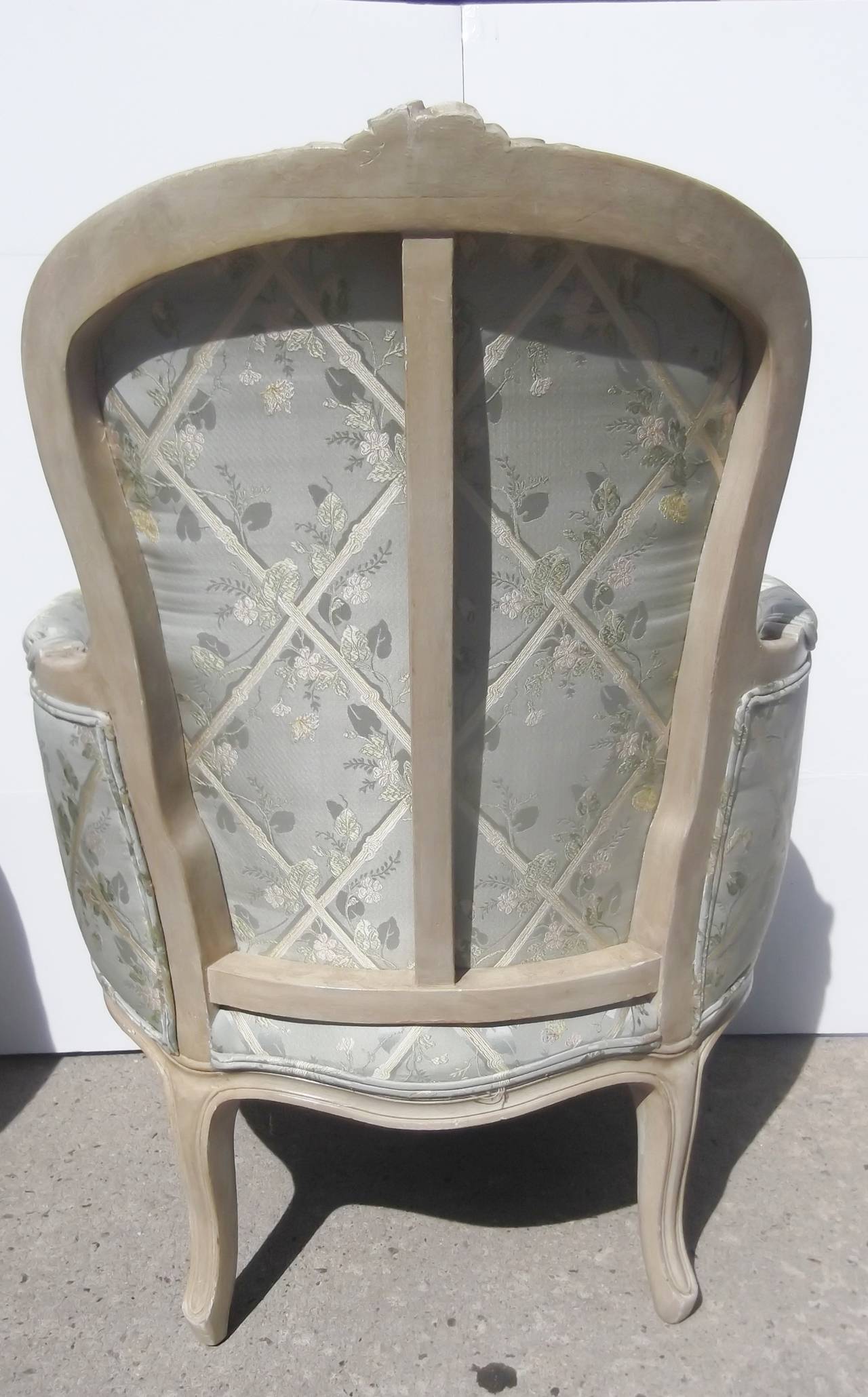 20th Century French Carved Painted Bergere and Ottoman