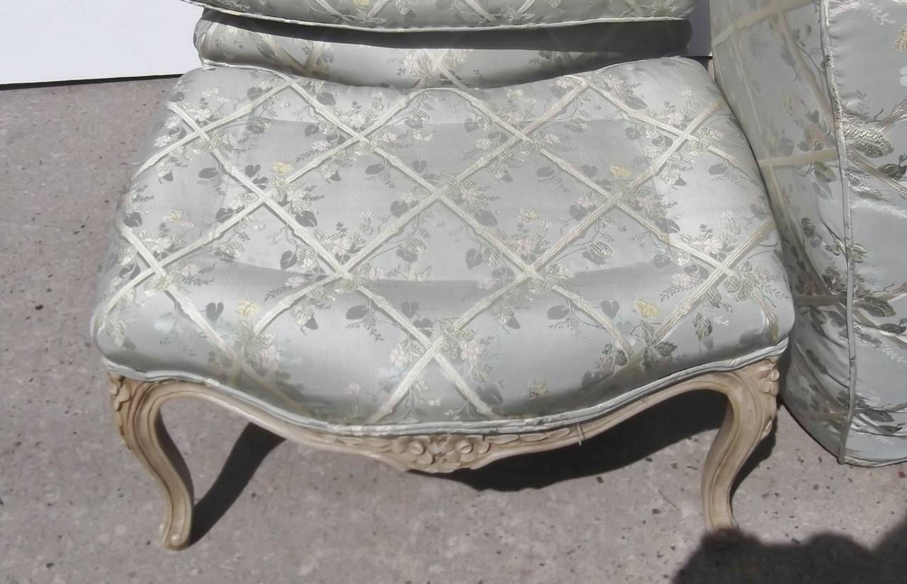 French Carved Painted Bergere and Ottoman 2