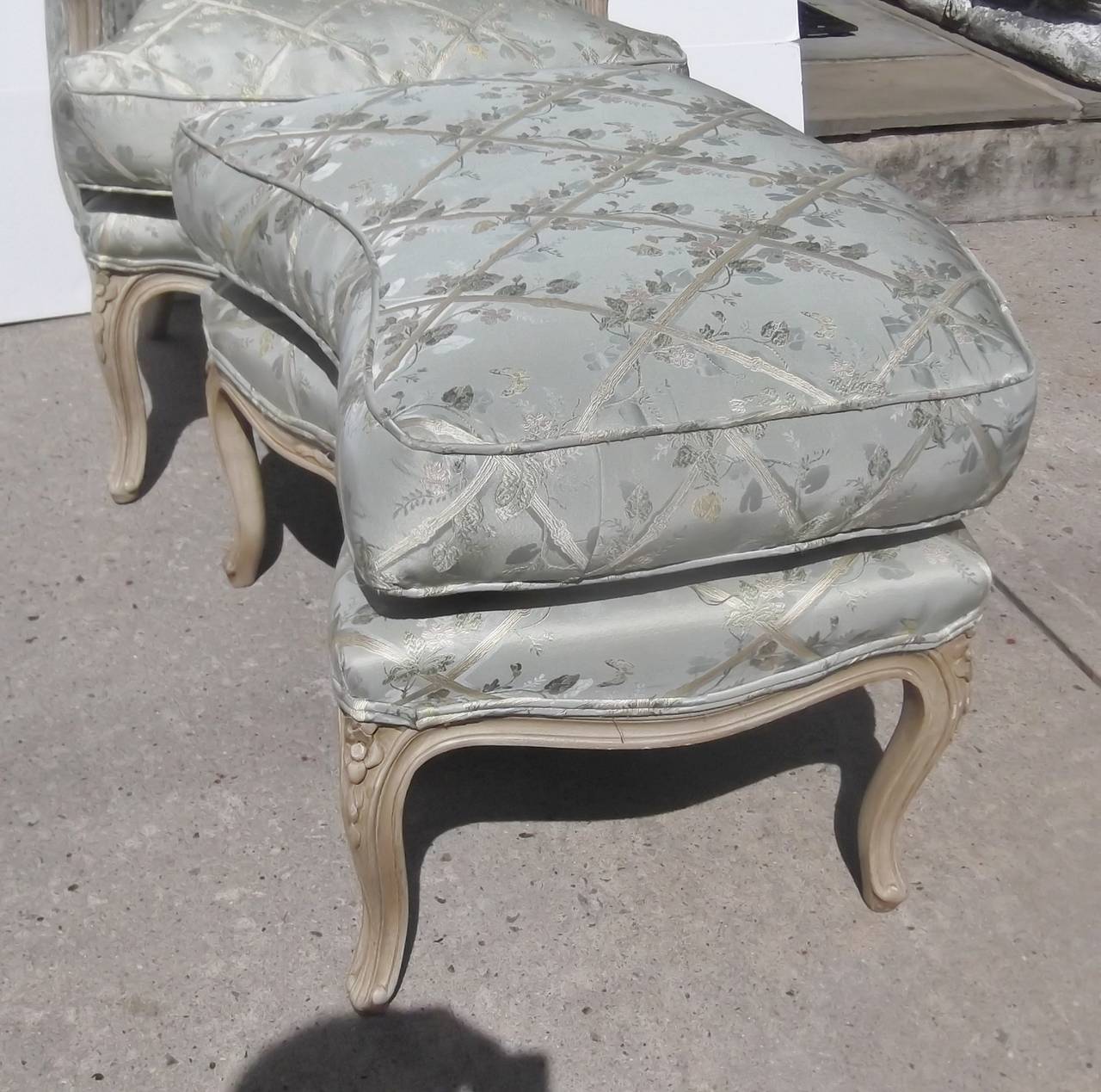 French Carved Painted Bergere and Ottoman 4