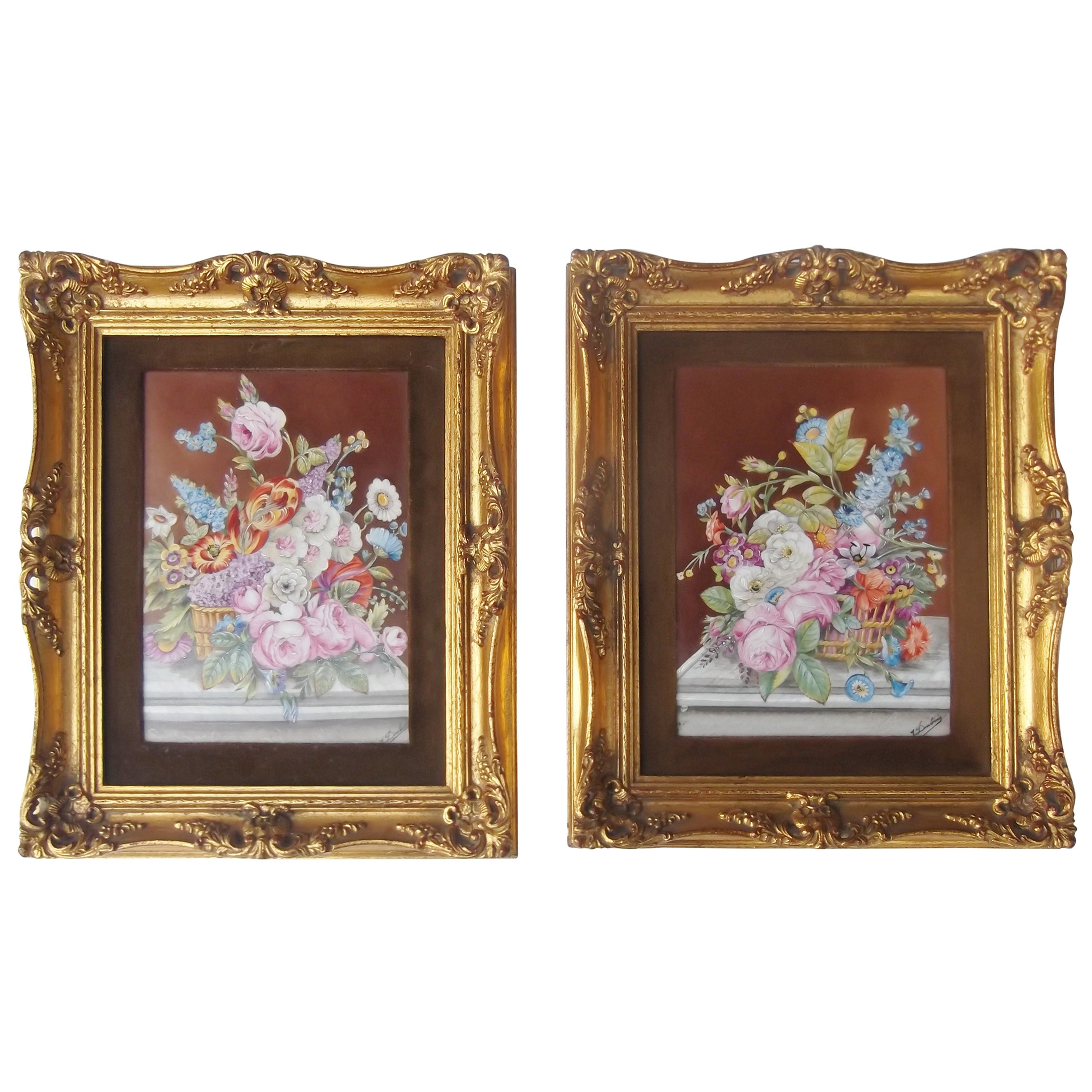Pair of French Painted Porcelain Framed Plaques