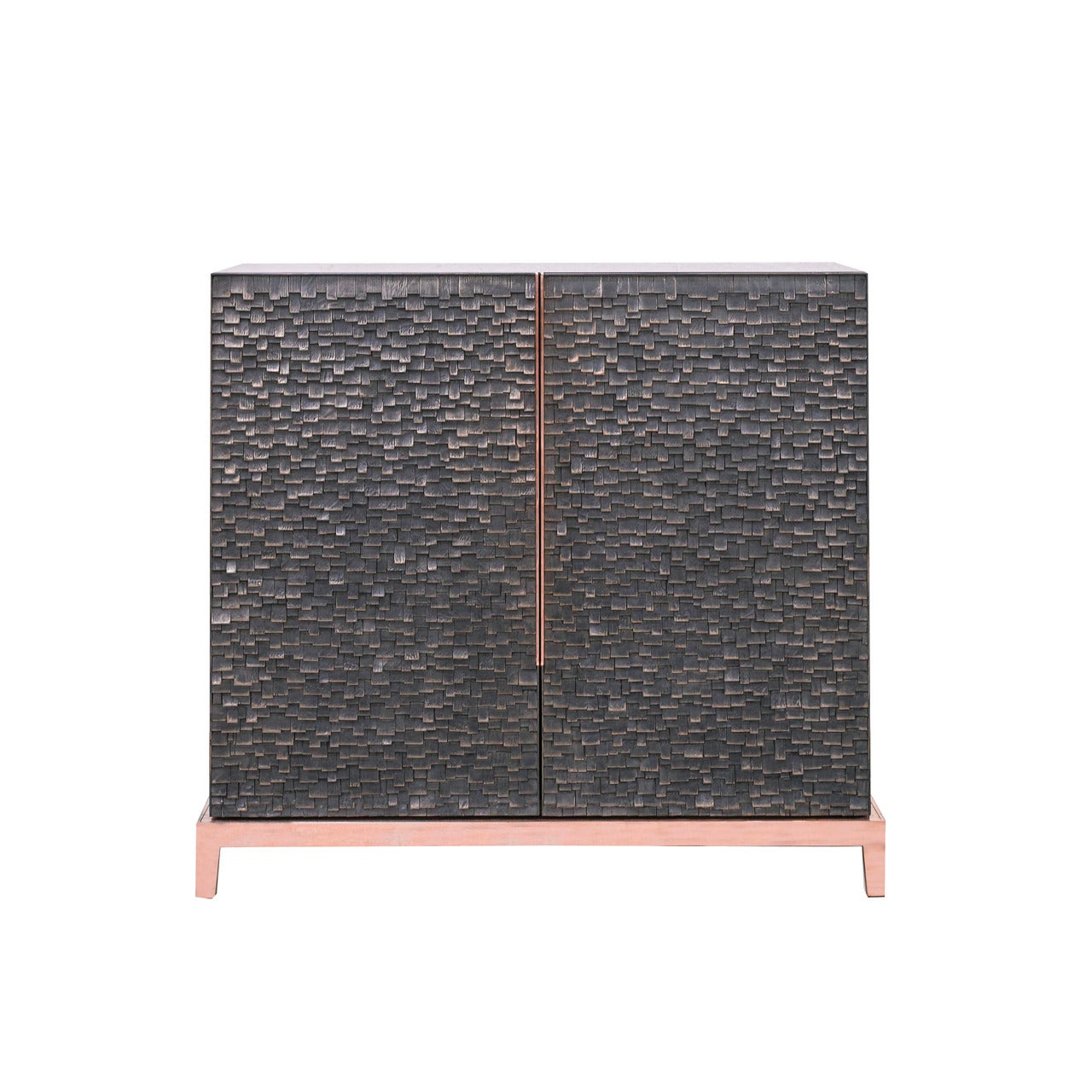 Contemporary City Cabinet in Oak with Bronze Patina and Copper For Sale
