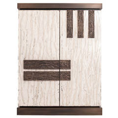 Contemporary Isabella Cabinet in Oak with Limestone Resin and Bronze Doors