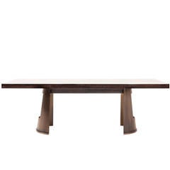 Dining Table with High Gloss Oak-Top and Antiqued Brass Patina Base