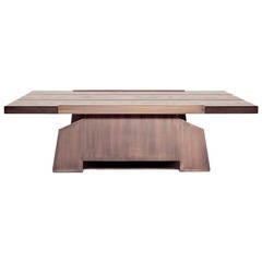 Coffee Table in Solid Oak and Antiqued Brass 5