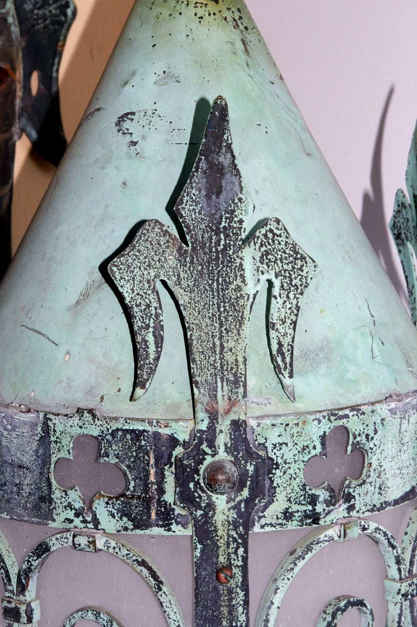 American Gothic Revival Style Exterior Lantern with Dragon Bracket, circa 1915 For Sale