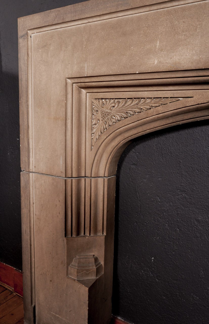 American Antique Tudor Style Carved Limestone Fireplace Mantel For Sale