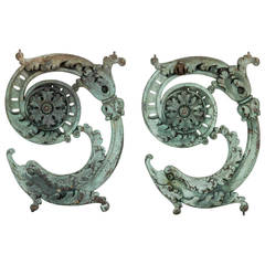 Pair of circa 1900 Beaux Arts Style Bronze C-Scroll Balustrade Sections