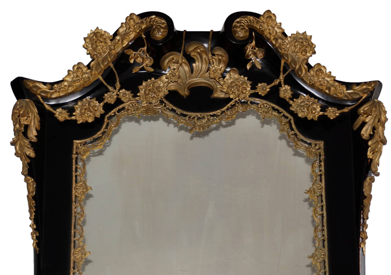 Early 20th Century Georgian Revival Style Black Lacquered Overmantel Mirror
