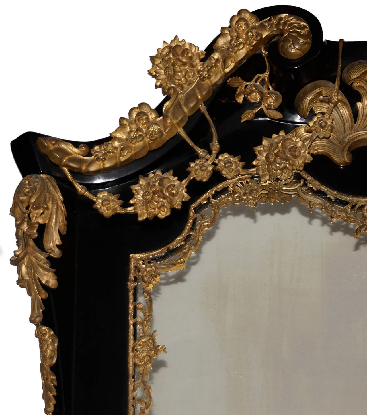 Gilt Georgian Revival Style Black Lacquered Overmantel Mirror