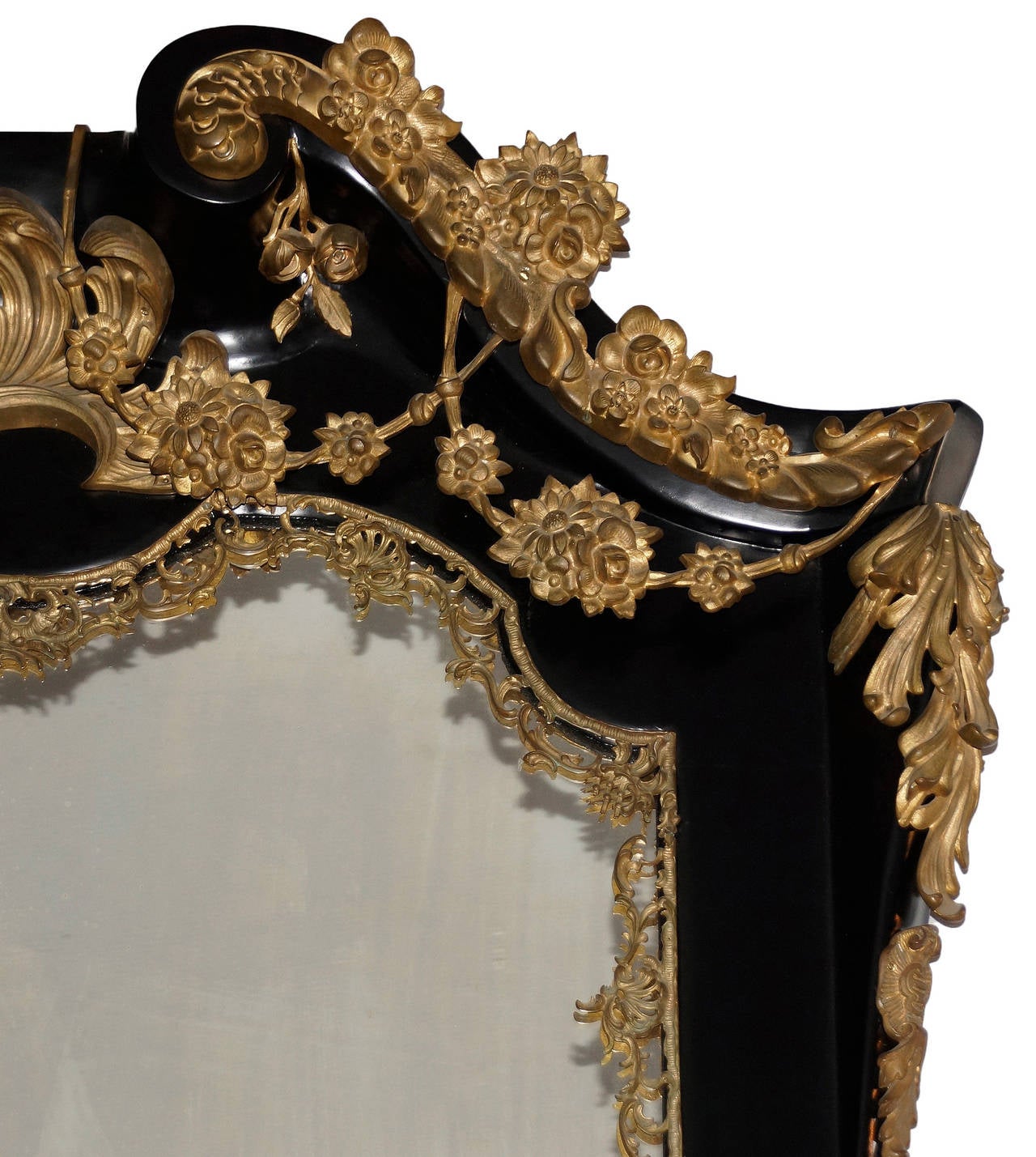 Georgian Revival Style Black Lacquered Overmantel Mirror In Excellent Condition In New York, NY