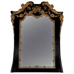 Georgian Revival Style Black Lacquered Overmantel Mirror