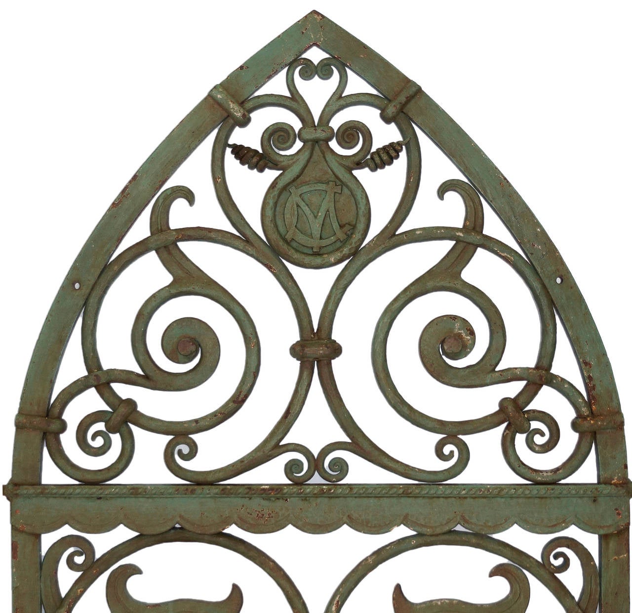 Wrought Iron Highly Decorative Gothic Revival Window Guard Mascarons For Sale