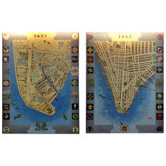 Vintage Pair of Monumental Mosaics of Lower Manhattan
