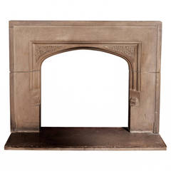 Antique Tudor Style Carved Limestone Fireplace Mantel