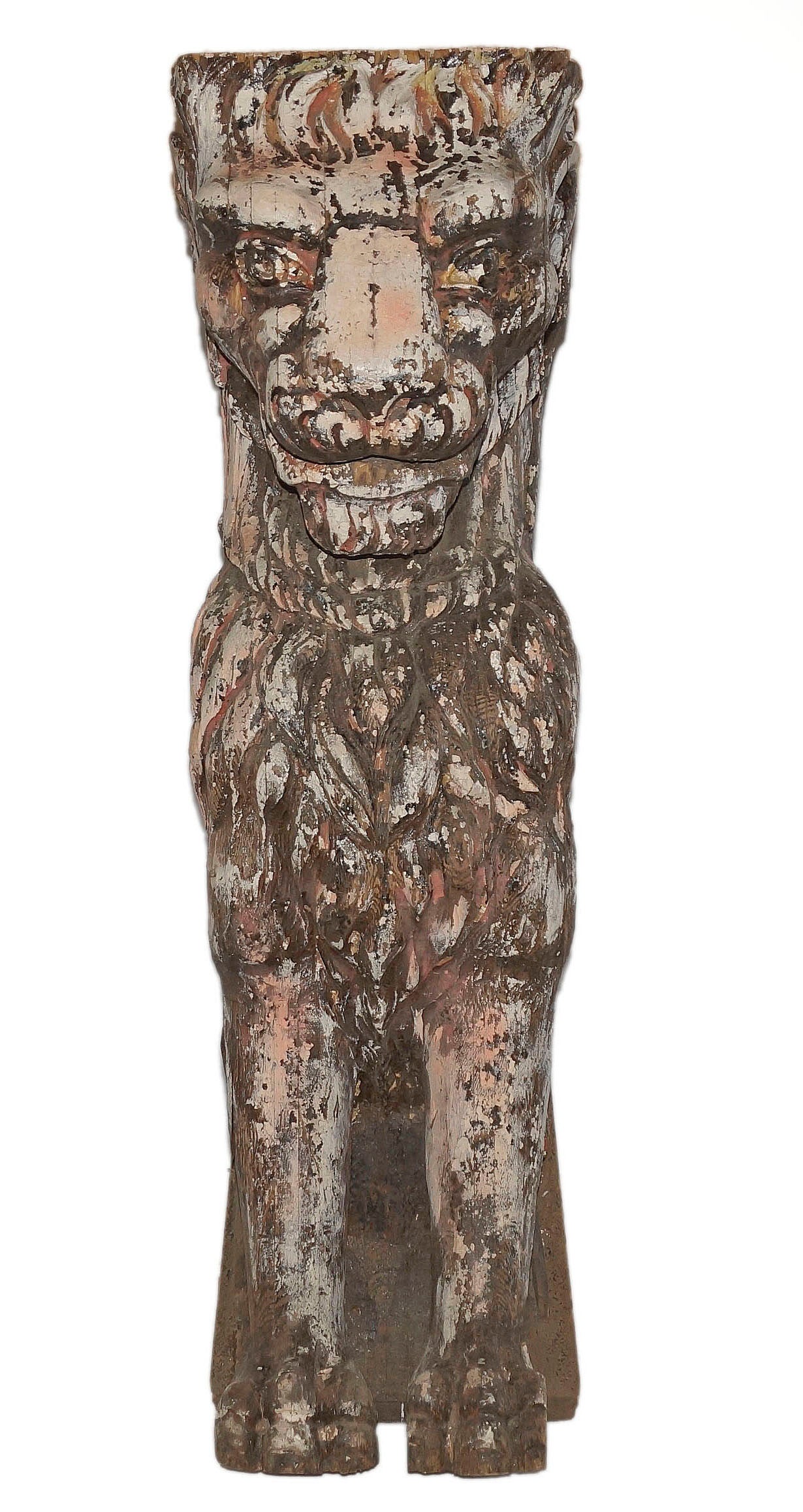 Statuesque Beaux-Arts Era Carved Wood Lion Ornament For Sale 1